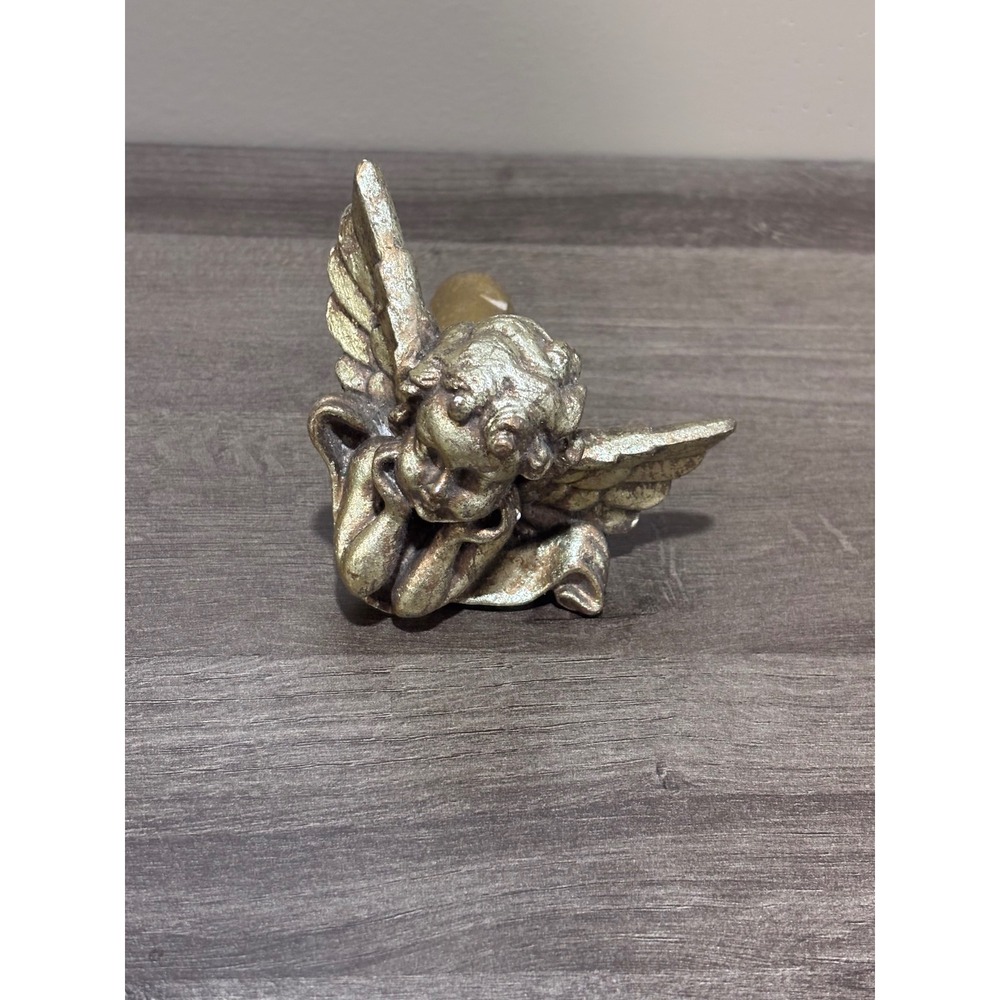 Vintage Gold Cherub Angel Finial Decorative Architectural Winged Angel Accent
